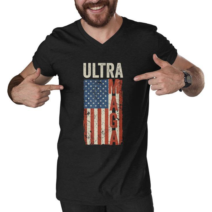 Ultra Maga Us Flag Pro Trump American Flag Tshirt Men V-Neck Tshirt