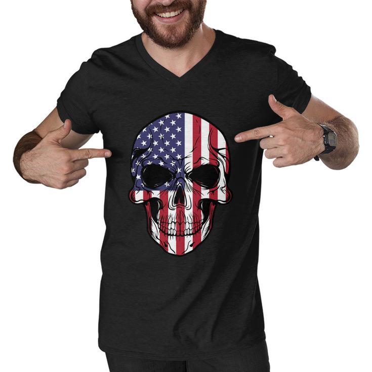 Us American Flag Patriotic Skull Gift Men V-Neck Tshirt