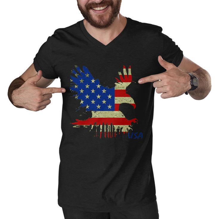 Usa Bald Eagle Flag Drip 4Th Of July Men V-Neck Tshirt