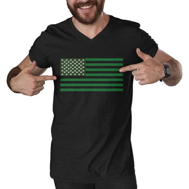 Usa Flag Marijuana Cannabis Weed Styled Men V-Neck Tshirt