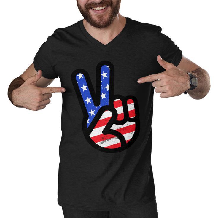 Usa Peace Sign Men V-Neck Tshirt