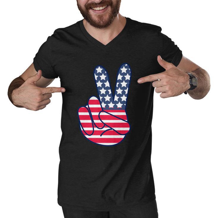 Usa Simple Peace Sign Men V-Neck Tshirt