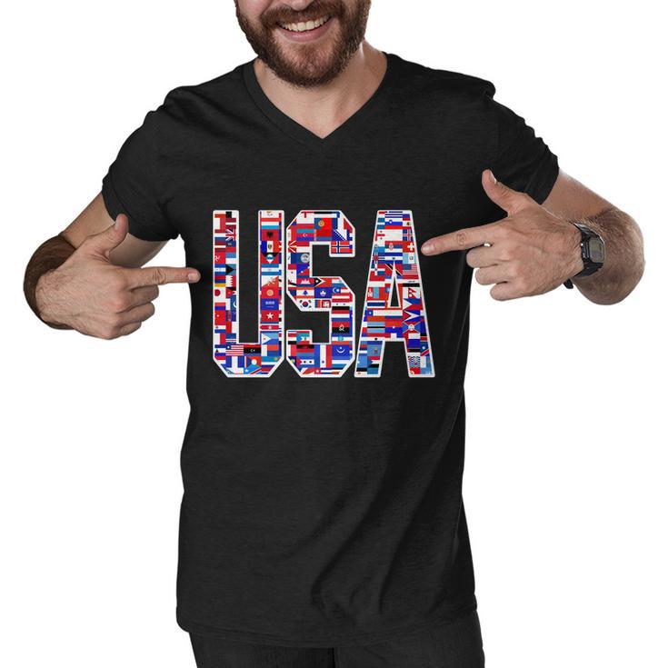 Usa World Flags Pattern Men V-Neck Tshirt