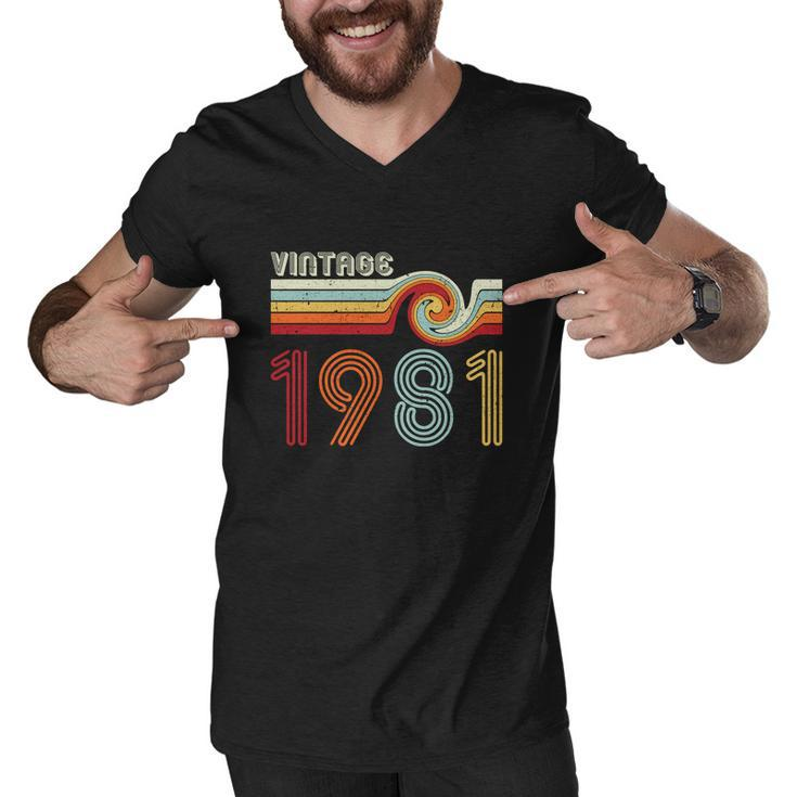 Vintage 1981 Retro Birthday Gift Graphic Design Printed Casual Daily Basic Men V-Neck Tshirt