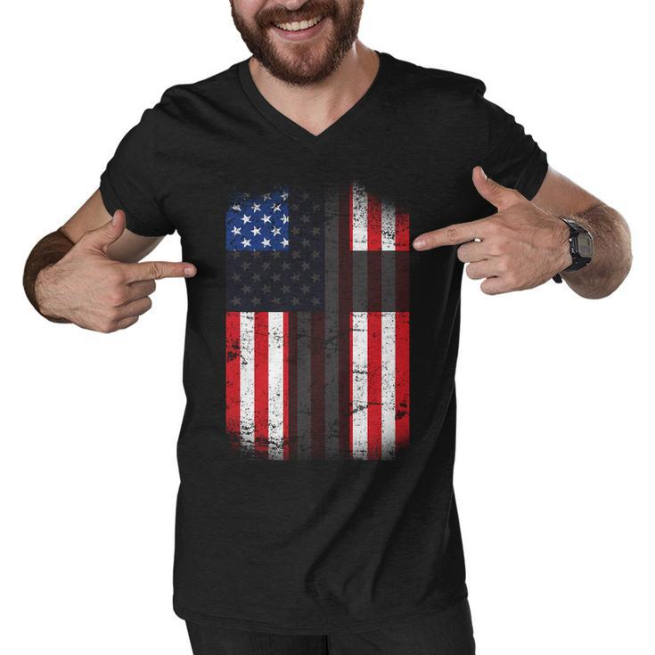 Vintage American Cross Flag Tshirt Men V-Neck Tshirt