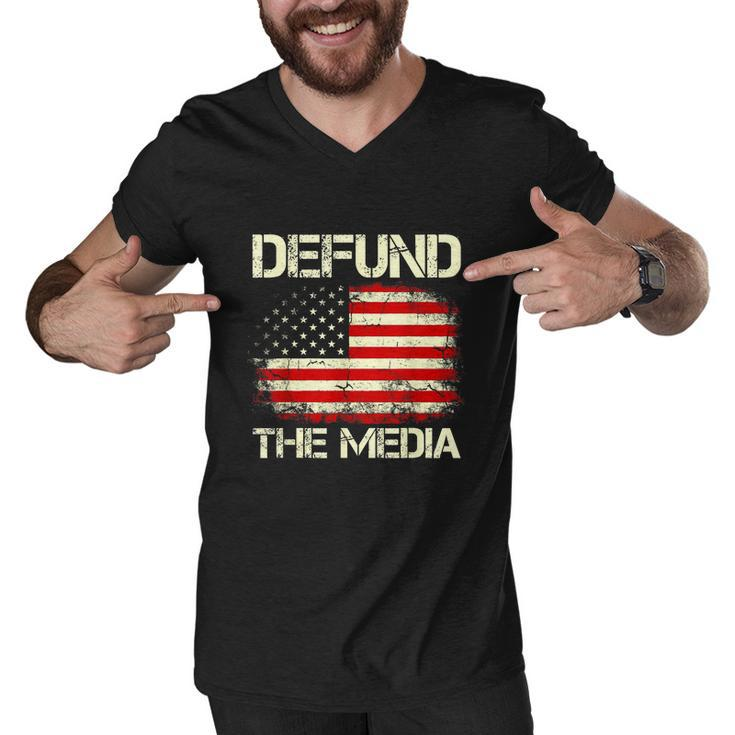 Vintage American Flag Defund The Media Men V-Neck Tshirt