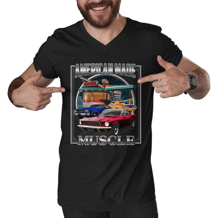 Vintage American Made Muscle Classic Cars And Diner Tshirt Men V-Neck Tshirt