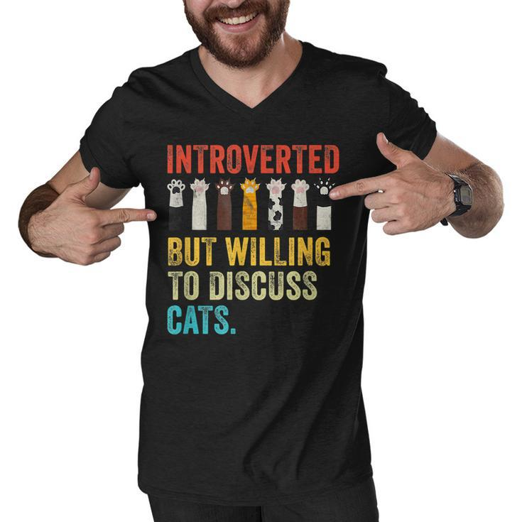 Vintage Cat Meow Introverted But Willing To Discuss Cats  Men V-Neck Tshirt
