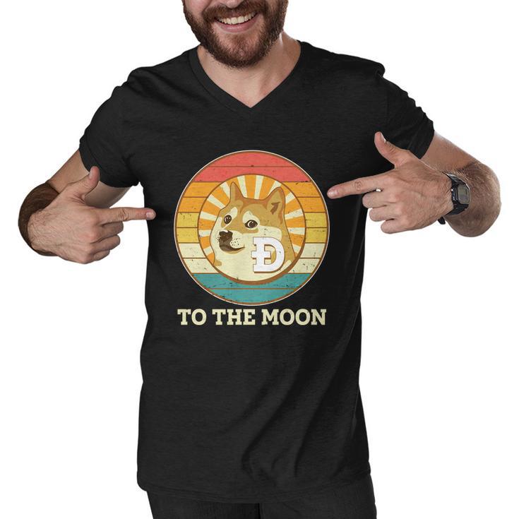 Vintage Dogecoin To The Moon Meme Emblem Men V-Neck Tshirt