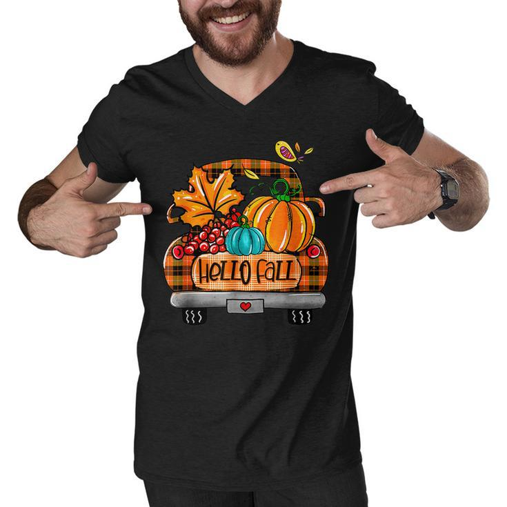 Vintage Hello Fall Pumpkin Truck Fall Truck Fall Vibes  Men V-Neck Tshirt