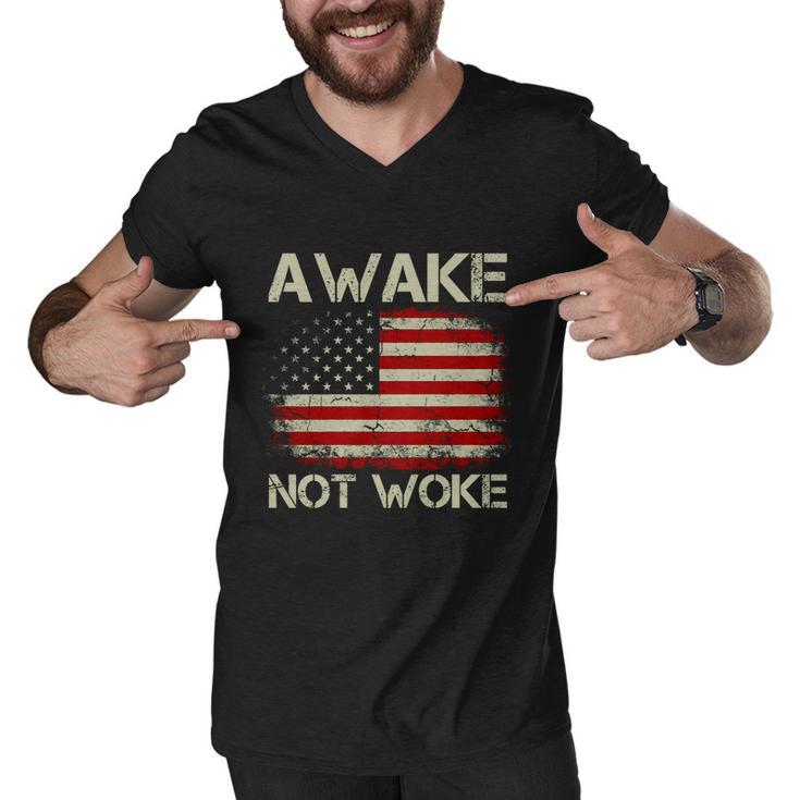 Vintage Old American Flag Awake Not Woke Tshirt Men V-Neck Tshirt