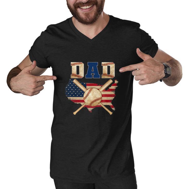 Vintage Proud Baseball Dad Cool 4Th Of July American Flag Men V-Neck Tshirt