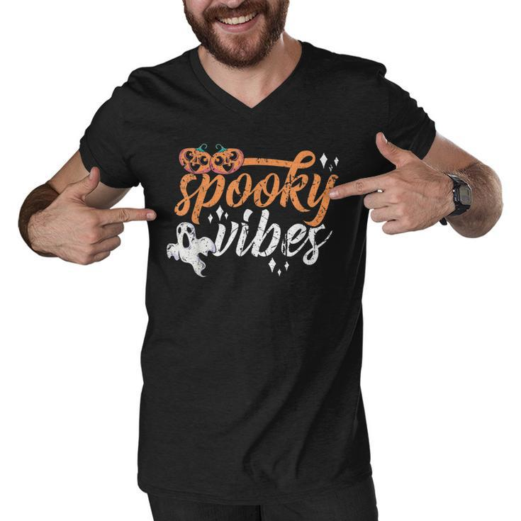 Vintage Spooky Vibes Halloween Novelty Graphic Art Design  Men V-Neck Tshirt