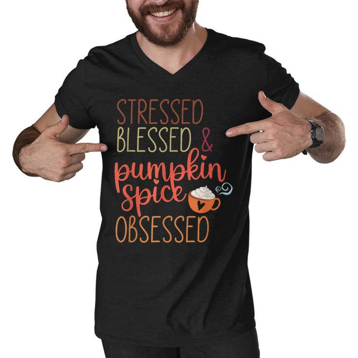 Vintage Stressed Blessed & Pumpkin Spice Obsessed Fall  Men V-Neck Tshirt