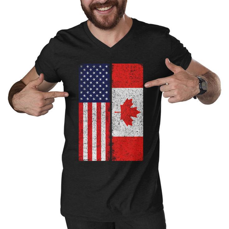 Vintage Usa Canadian Flag Men V-Neck Tshirt