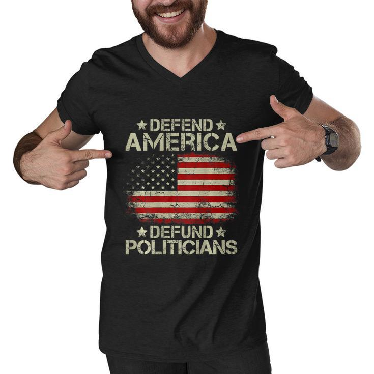 Vintage Usa Flag Defend America Defund Politicians Men V-Neck Tshirt