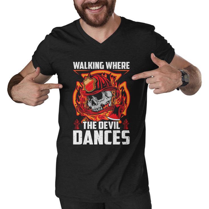 Walking Where The Evil Dances Proud To Be A Firefighter Usa Flag Men V-Neck Tshirt