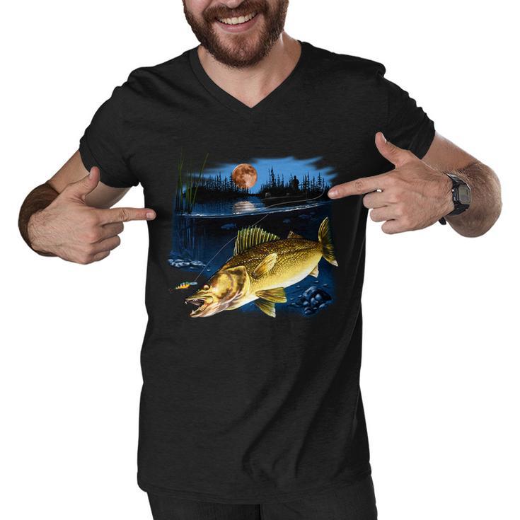 Walleye Moon Light Men V-Neck Tshirt