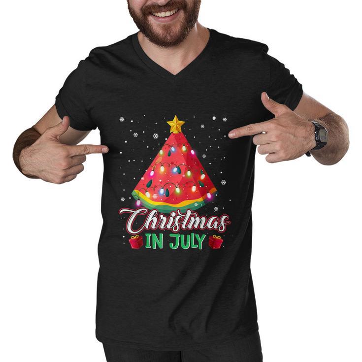 Watermelon Christmas Tree Christmas In July Summer Vacation Men V-Neck Tshirt