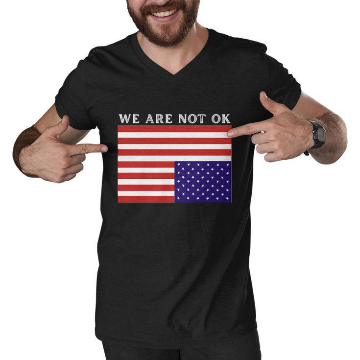 We Are Not Ok Upside Down Usa Flag In Distress Men V-Neck Tshirt