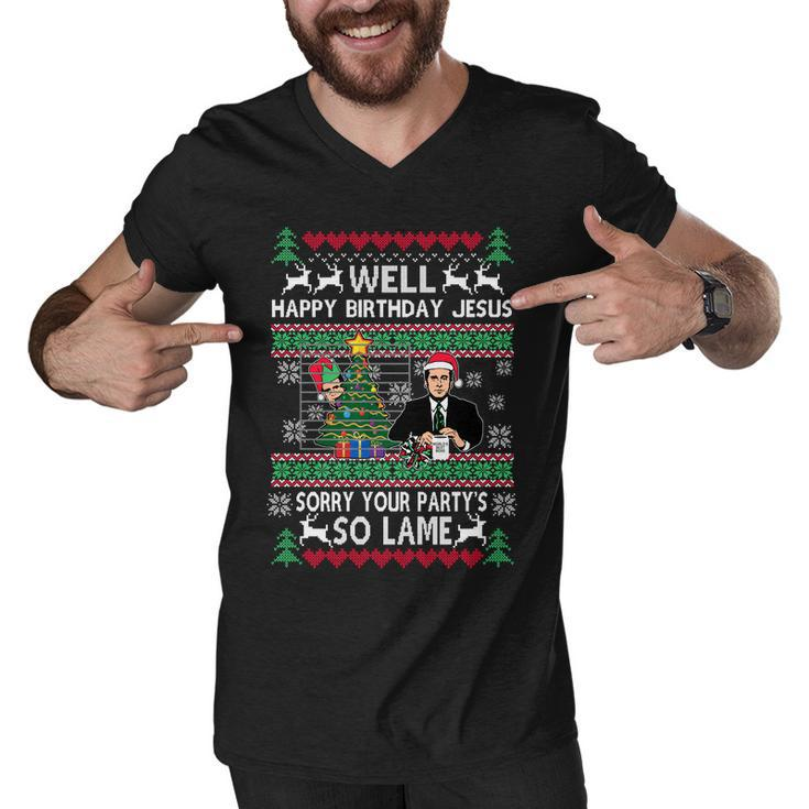 Well Happy Birthday Jesus Funny Quote Office Ugly Christmas Men V-Neck Tshirt