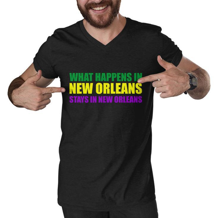 What Happens In New Orleans Stays In New Orleans Mardi Gras T-Shirt Graphic Design Printed Casual Daily Basic Men V-Neck Tshirt