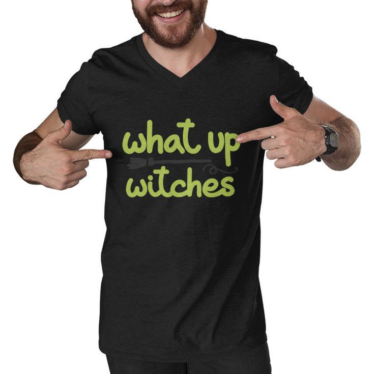 What Up Witches Broom Halloween Quote Men V-Neck Tshirt