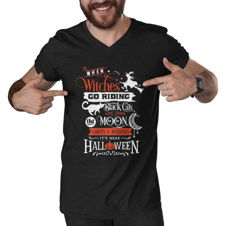 When Witches Go Riding An Black Cats Are Seen Moon Halloween Quote Men V-Neck Tshirt