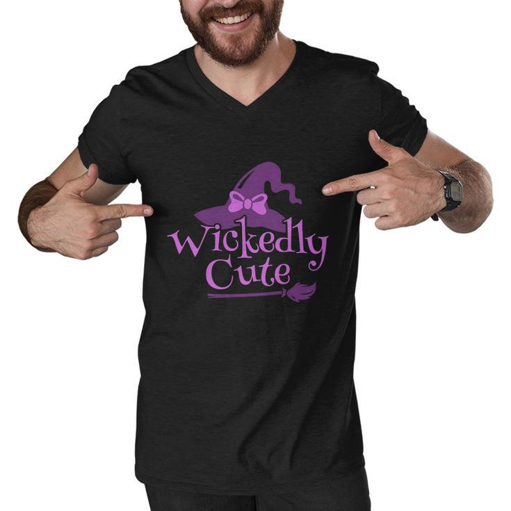 Wickedly Cute Witch Hat Halloween Quote Men V-Neck Tshirt