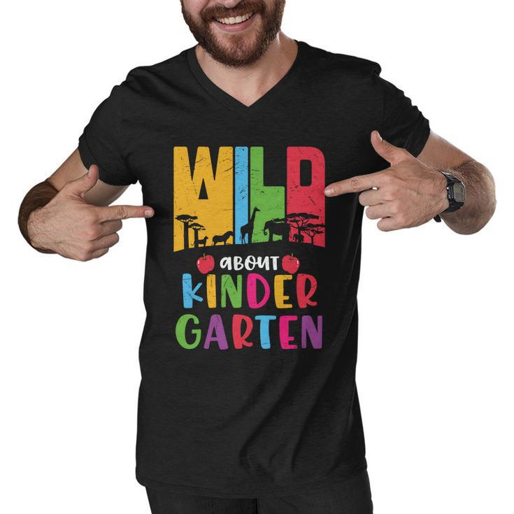 Wild About Kindergarten Funny Zoo Back To School First Day Of School Men V-Neck Tshirt