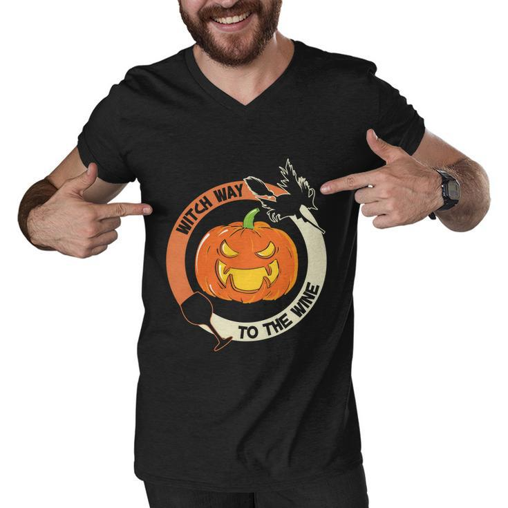 Witch Way To The Wine Pumpkin Halloween Quote Men V-Neck Tshirt