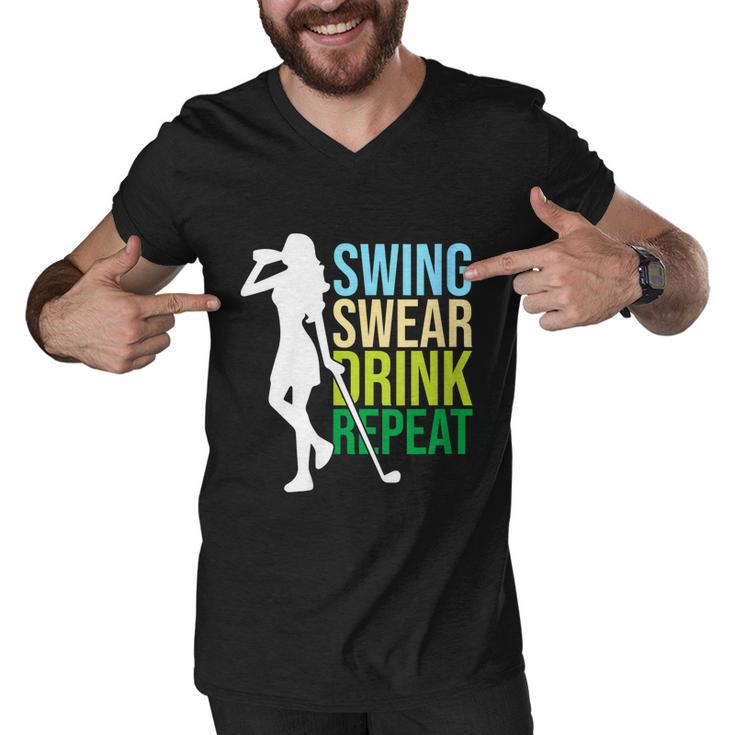 Womens Swing Swear Drink Repeat Love Golf Men V-Neck Tshirt