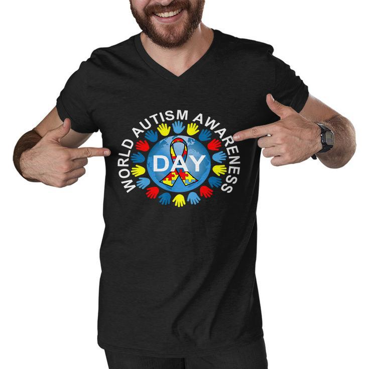 World Autism Awareness Day Earth Puzzle Ribbon Tshirt Men V-Neck Tshirt