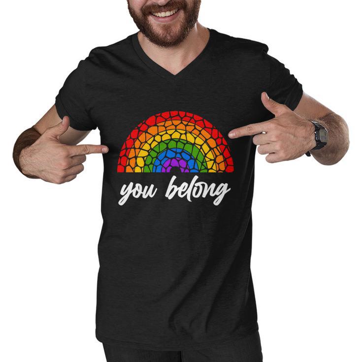 You Belong Lgbtq Stone Pattern Rainbow Men V-Neck Tshirt