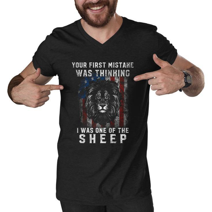 Your First Mistake Was Thinking I Was One The Sheep Lion Usa Flag Men V-Neck Tshirt