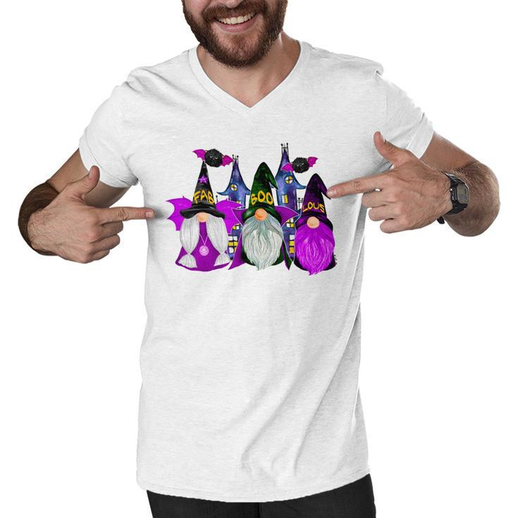 3 Halloween Gnomes Purple Gnome Vampire Gnome Witch Men V-Neck Tshirt