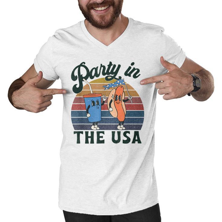 4Th Of July For Hot Dog Lover Party In The Usa Vintage  Men V-Neck Tshirt