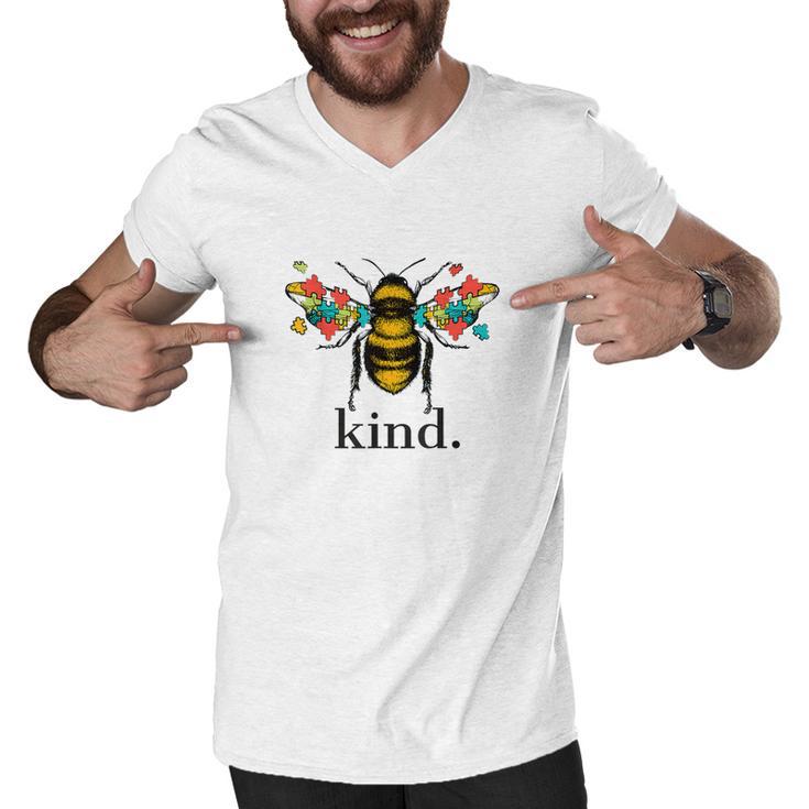 Autism Awareness Bee Kind Puzzle Pieces Tshirt Men V-Neck Tshirt