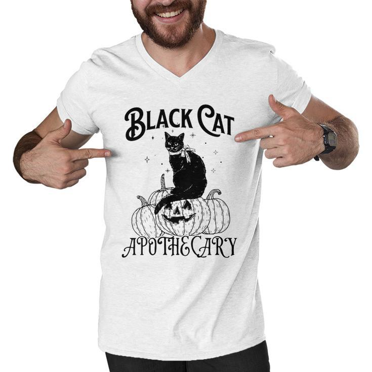 Black Cat Apothecary Pumpkin Halloween Men V-Neck Tshirt