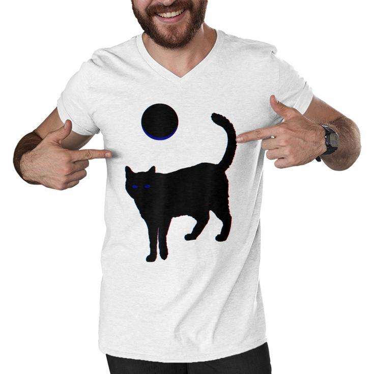 Black Cat Moon Halloween  Men V-Neck Tshirt