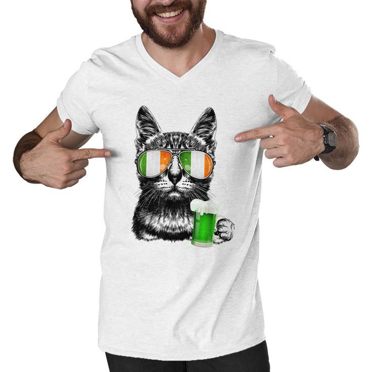Black Cat St Patricks Day Tshirt Kitty Kitten Lover Drinking Men V-Neck Tshirt