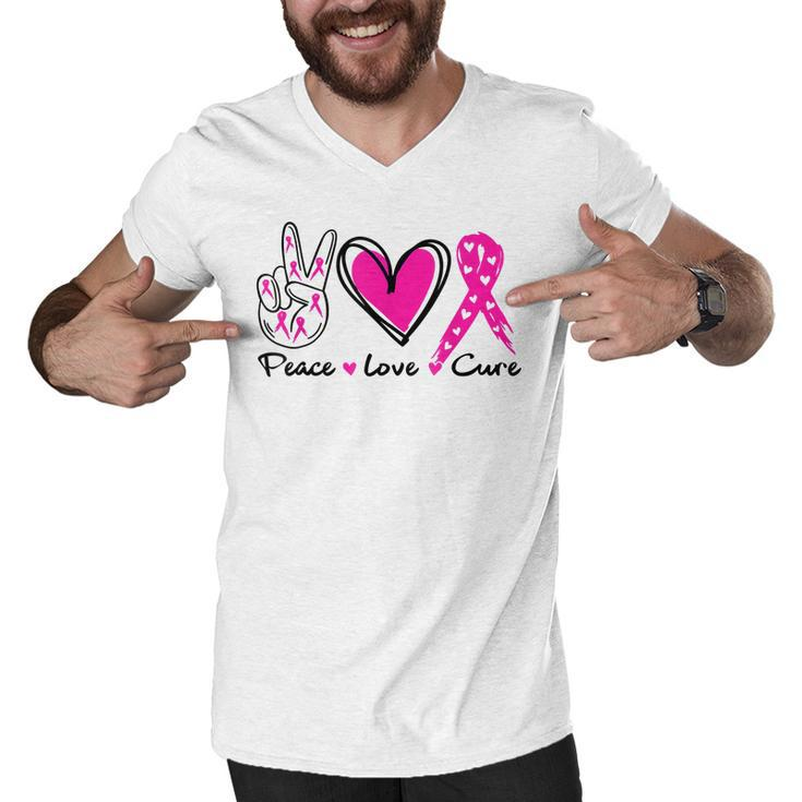 Breast Cancer Awareness Costume Pink Peace Love Cure Faith  V5 Men V-Neck Tshirt