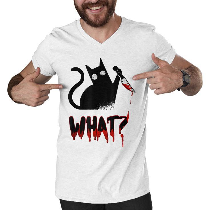 Cat What Murderous Black Cat With Knife Halloween Costume  Men V-Neck Tshirt