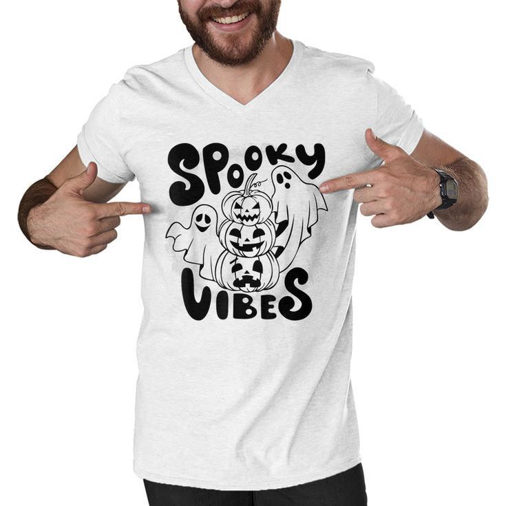 Cute Ghost Halloween Retro Groovy Spooky Vibes Fun Halloween  Men V-Neck Tshirt