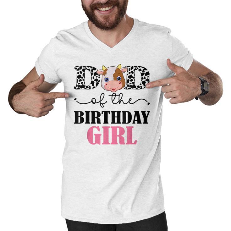 Dad Of The Birthday For Girl Cow Farm Birthday Cow Daddy 1St  Men V-Neck Tshirt