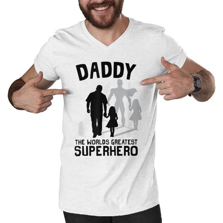 Daddy The Worlds Greatest Superhero Fathers Day  Men V-Neck Tshirt