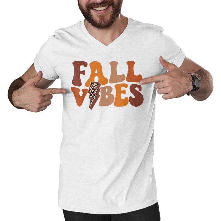 Fall Vibe Vintage Groovy Fall Season Retro Leopard  Men V-Neck Tshirt