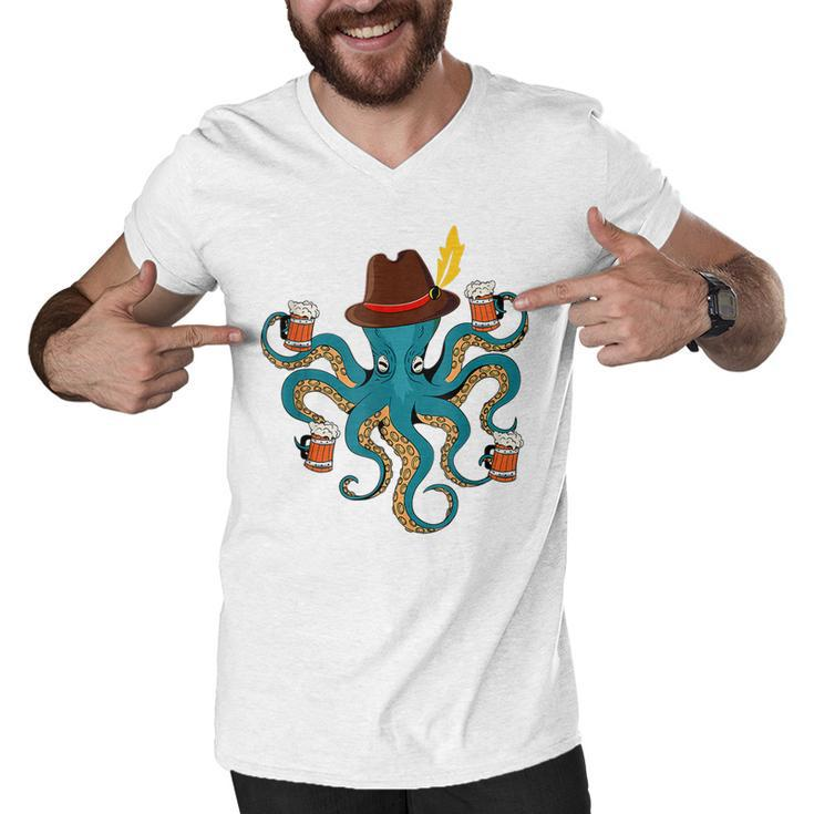 Funny Oktoberfest Octopus With Beer German Hat Oktoberfest  Men V-Neck Tshirt