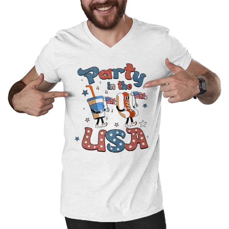 Funny Party In The Usa 4Th Of July Hot Dog Patriotic Kid  V2 Men V-Neck Tshirt