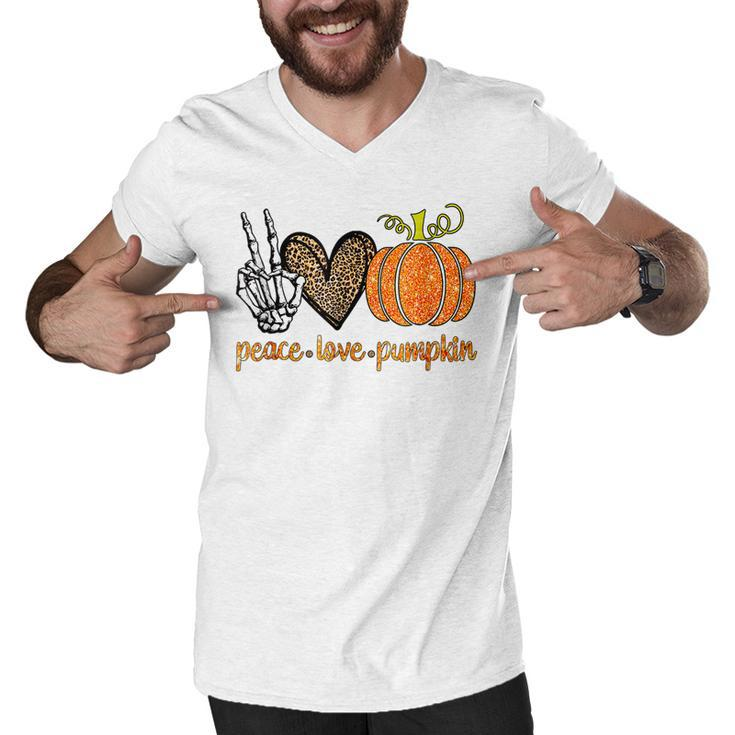 Gift Halloween Peace Love Pumpkin Fall Girls Kids  V2 Men V-Neck Tshirt